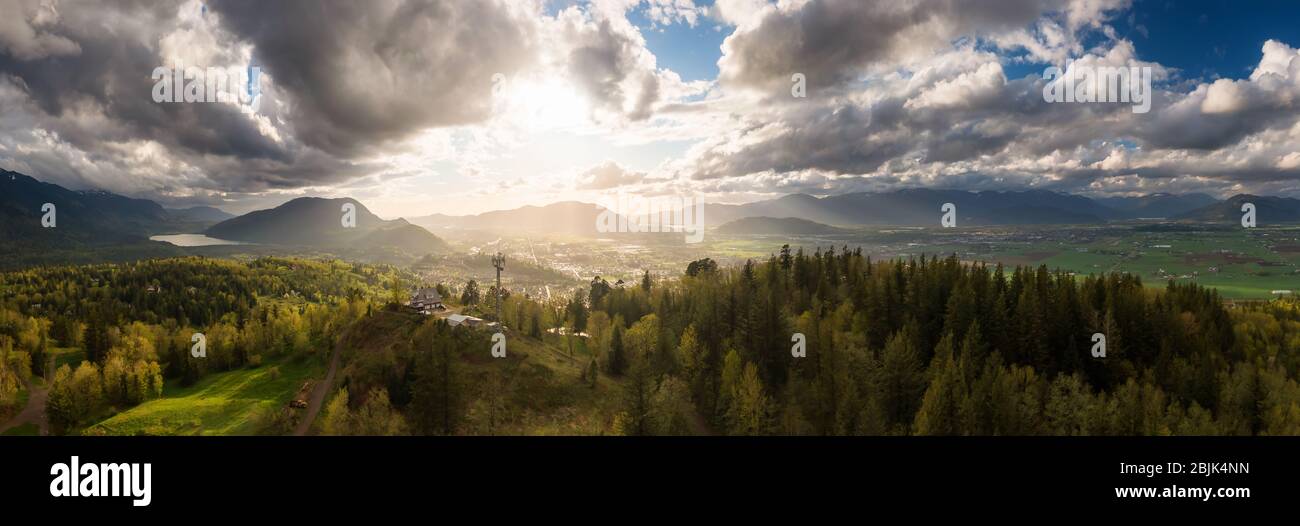 Aerial Panoramic View of Mt. Thom during a colorful cloudy evening