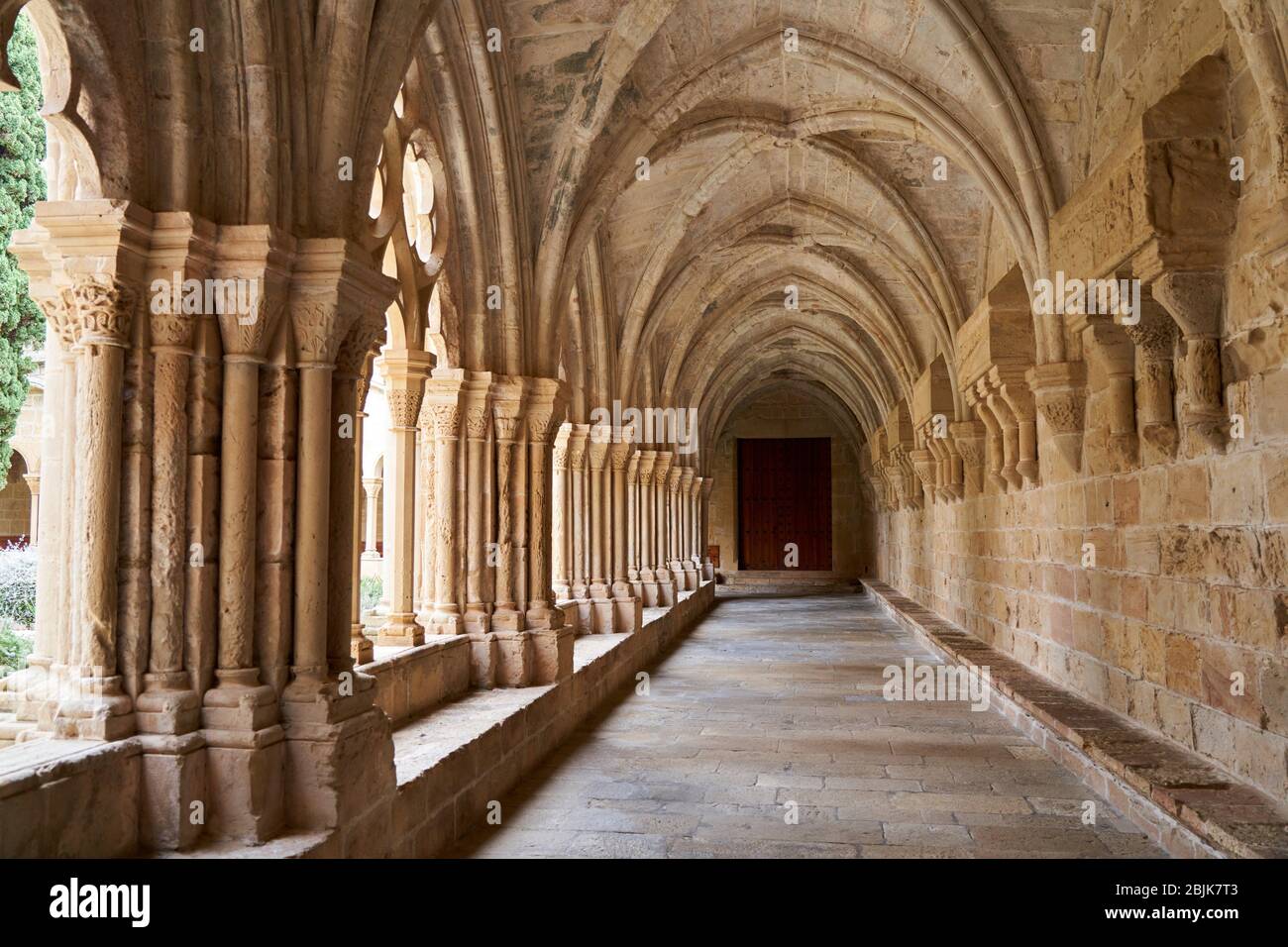 Cloister, Monastery of Santa Maria de Poblet, Tarragona province, Catalonia, Spain, Europe Stock Photo