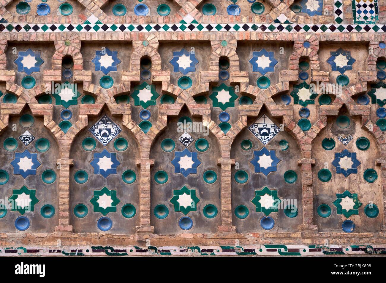 Details the facade built with ceramic, Parish Church of Salvador la Seo, Zaragoza, Aragon, Spain, Europe Stock Photo