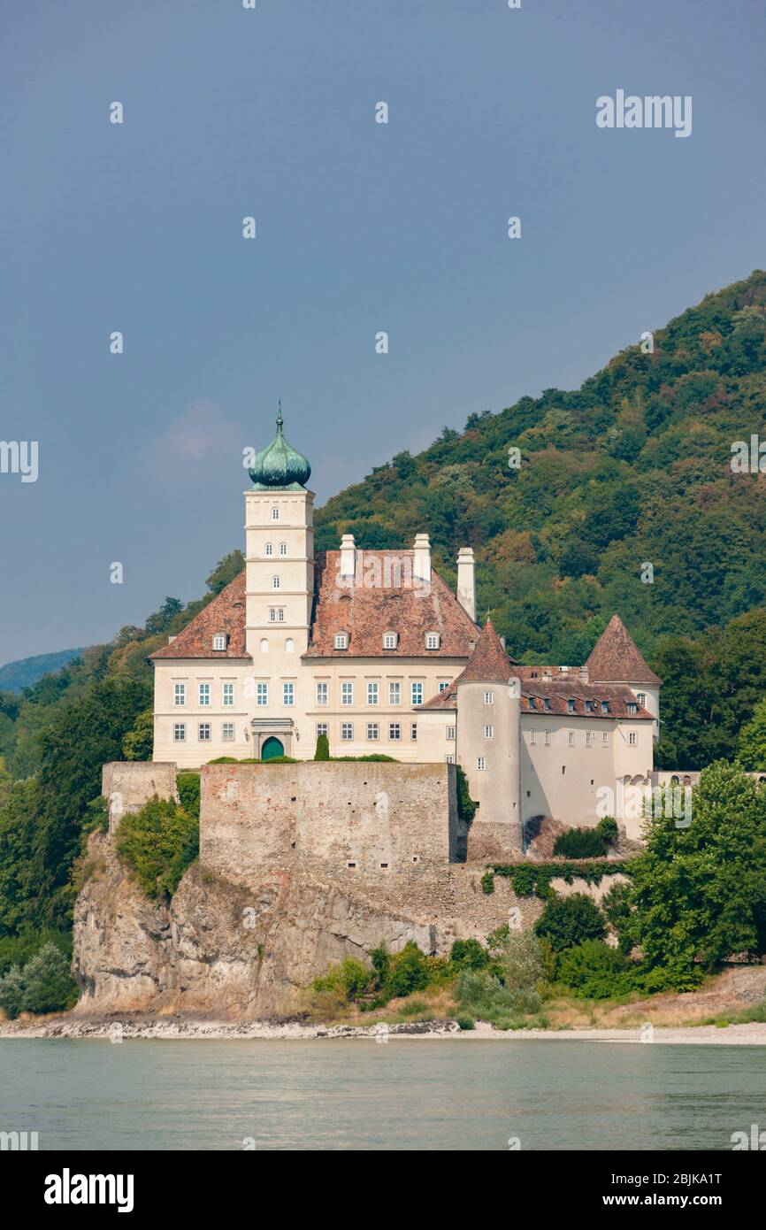 Schonbuhel castle, built on a rock on Danube river is a main historical landmark in Wachau valley, Austria. Stock Photo