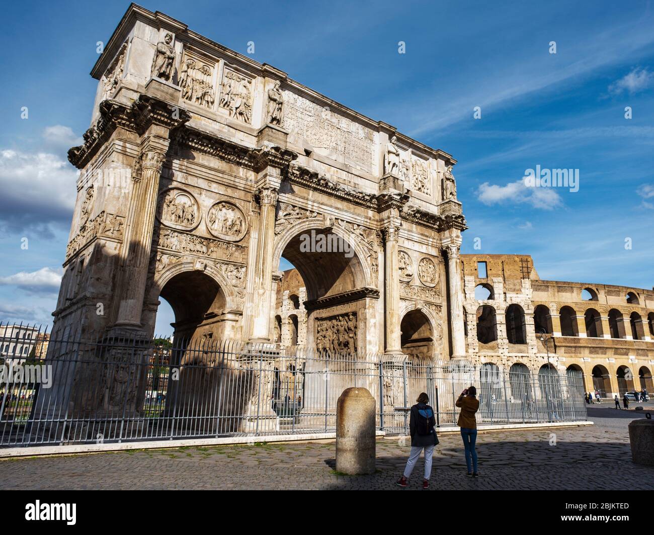 Arch of Constantine and The Coliseum , Amphitheater Flavius, built in the 1st century , Rome, Lazio, Italy ,. Stock Photo
