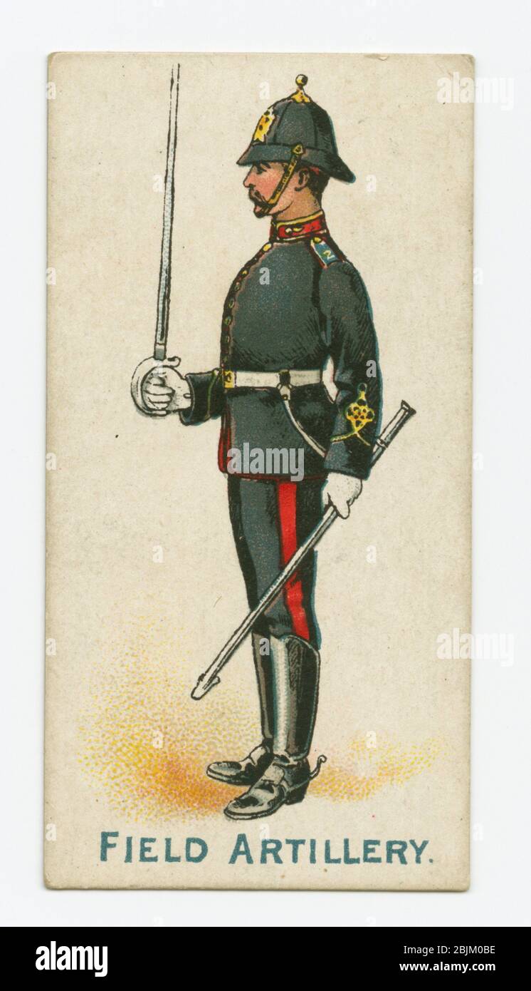 Field Artillery. Cigarette cards Home and Colonial regiments. Place: U.K. Cigarette cards Trade cards. Stock Photo