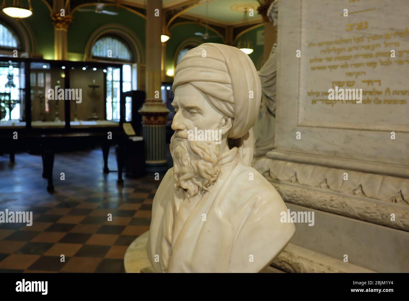 Inside Dr. Bhau Daji Lad Museum in Mumbai, India, with a bust of David Sassoon (1792-1864), erstwhile leader of the Jewish community in Bombay Stock Photo