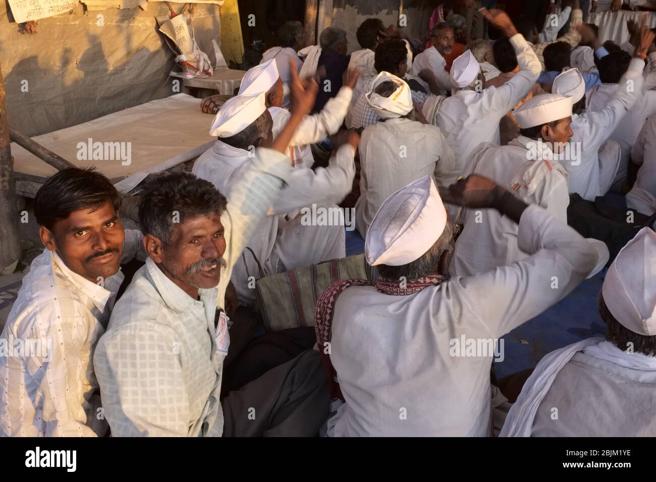 Farmers from Maharashtra state demonstrating on Azad Maidan in Mumbai, India Stock Photo