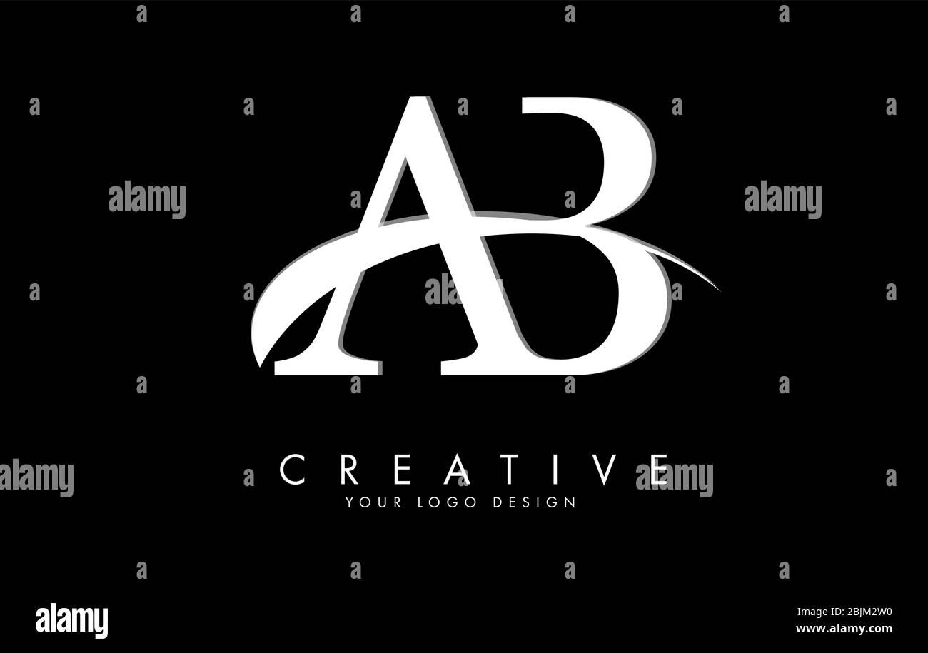 AB A B letters logo with white swoosh and black background. Vector Illustration with letters A and B. Stock Vector