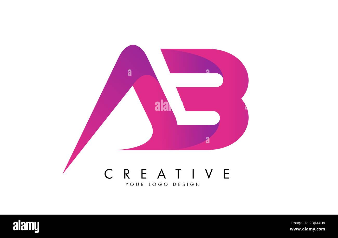 Letters AB A B Logo Design with Ribbon Effect and Pink Gradient Vector Illustration. Stock Vector