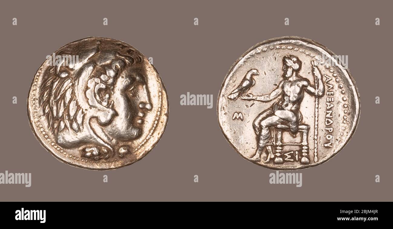 Author: Ancient Greek. Tetradrachm (Coin) Portraying Alexander the Great - 336/323 BC - Greek, Macedonia, minted in Sidon, Phoenicia. Silver. 336 Stock Photo