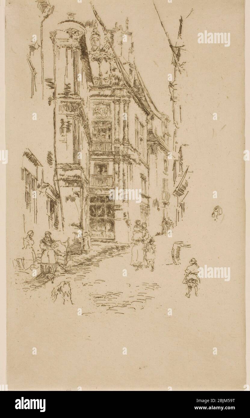 Author: James McNeill Whistler. Chancellerie, Loches - 1888 - James McNeill Whistler American, 1834-1903. Etching with foul biting in dark brown ink Stock Photo