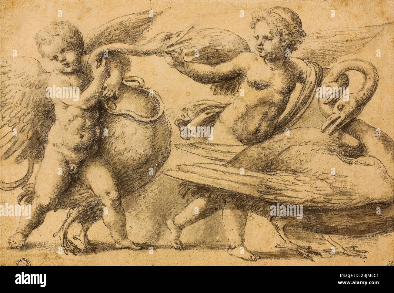 Author: School of Raphael. Putti Playing with Swans - Circle of ...