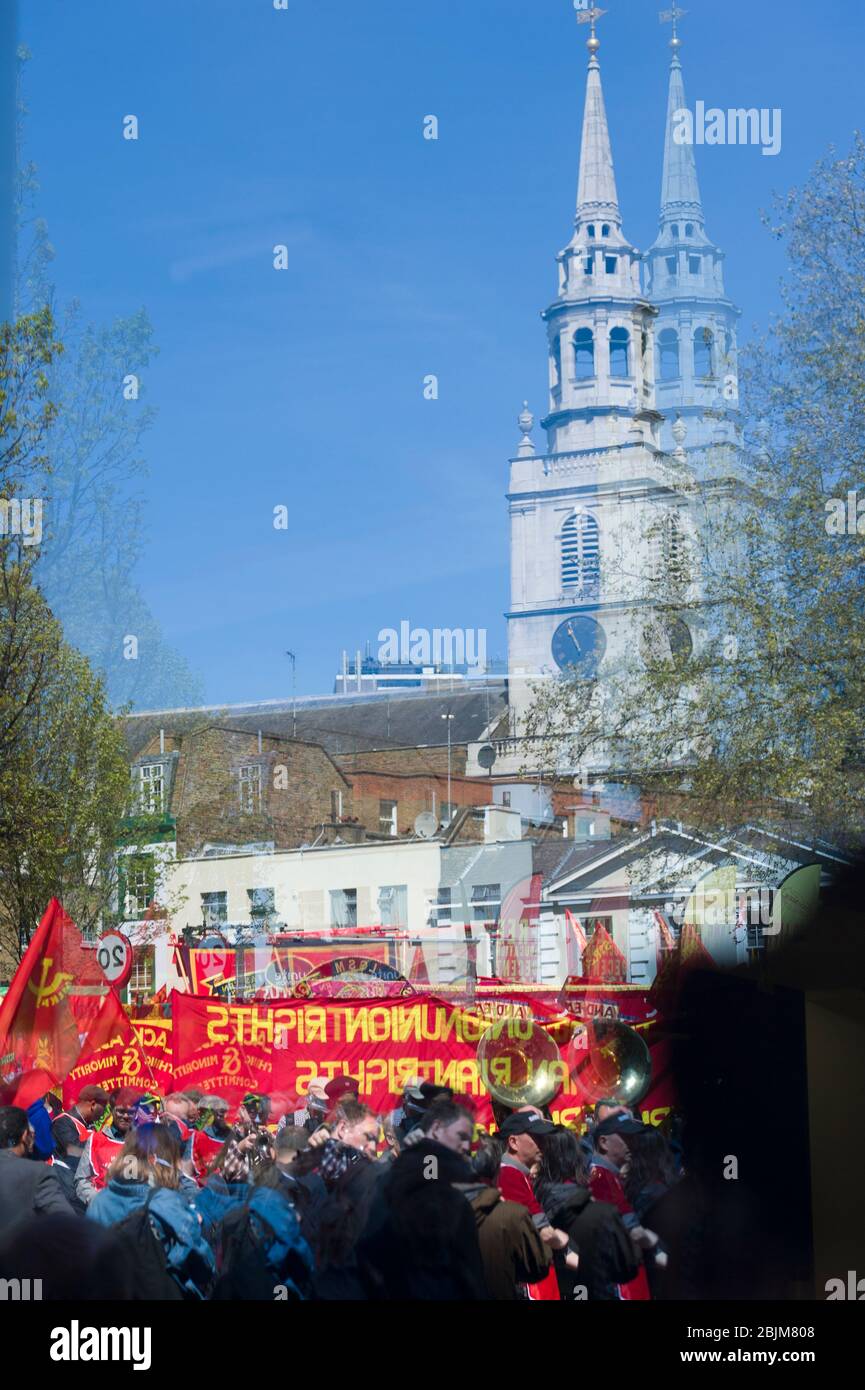 Start of the May Day march from Clerkenwell Green to Trafalgar Square where there was a rally, before the march set off it was addressed by Jeremy Cor Stock Photo