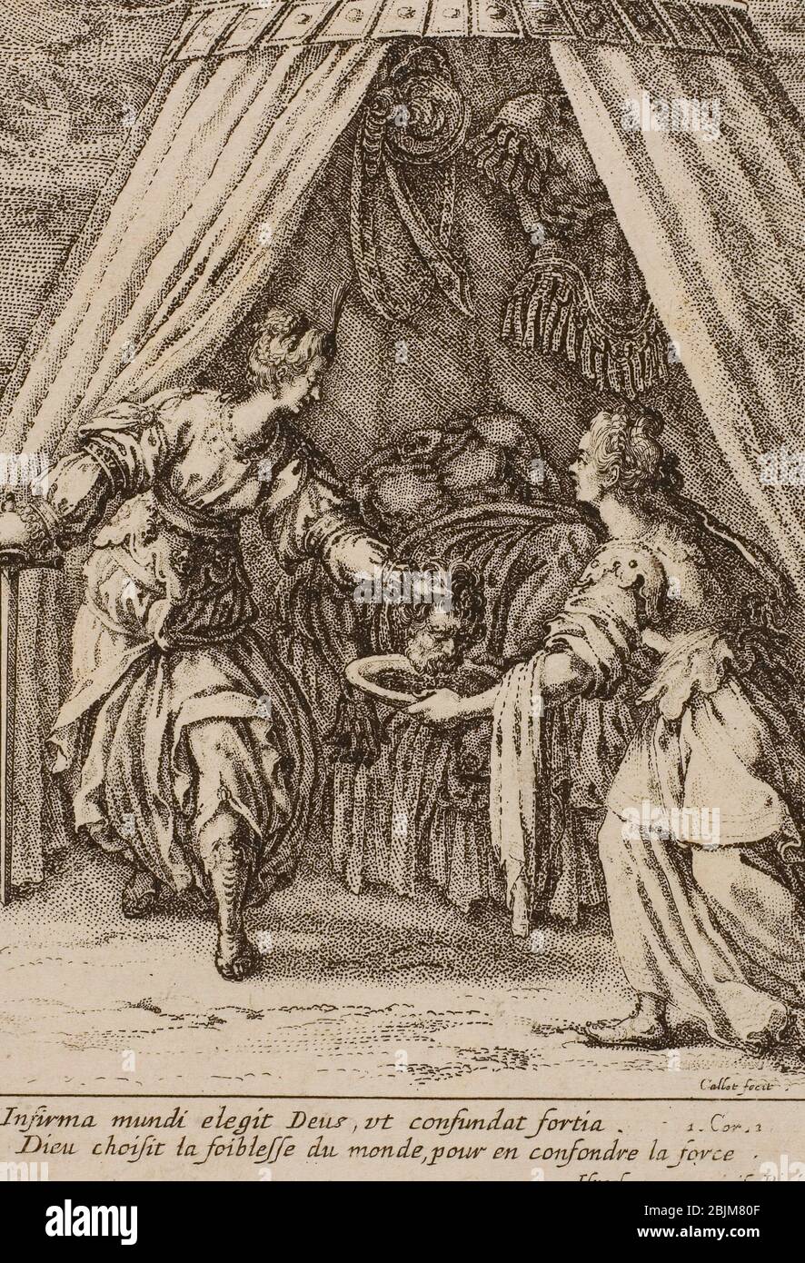Author: Jacques Callot. Judith with the Head of Holofernes - Jacques Callot French, 1592-1635. Etching on paper. 1612'1635. France. Stock Photo
