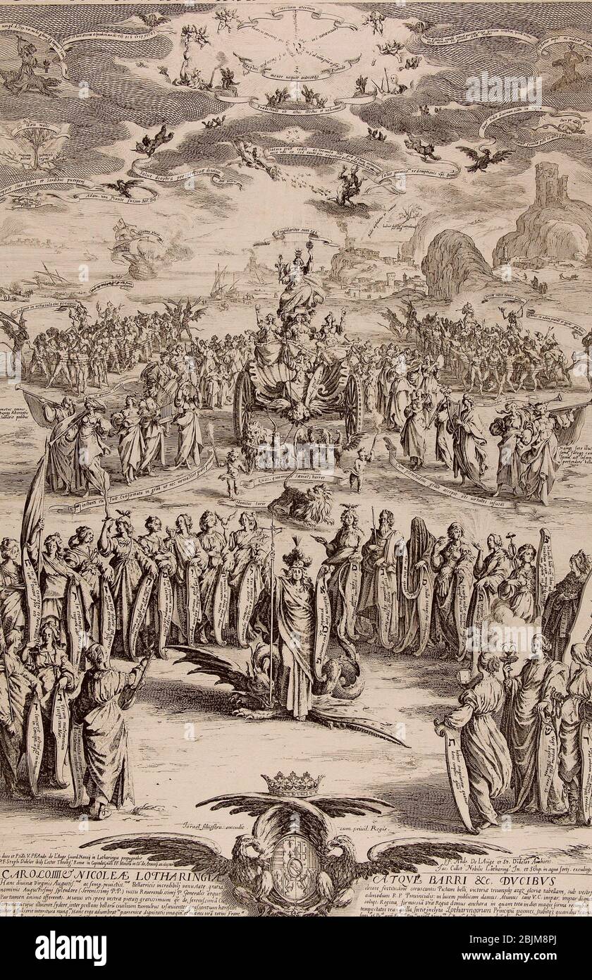 Author: Jacques Callot. The Triumph of the Virgin - 1624 - Jacques Callot French, 1592-1635. Etching on paper. France. Stock Photo