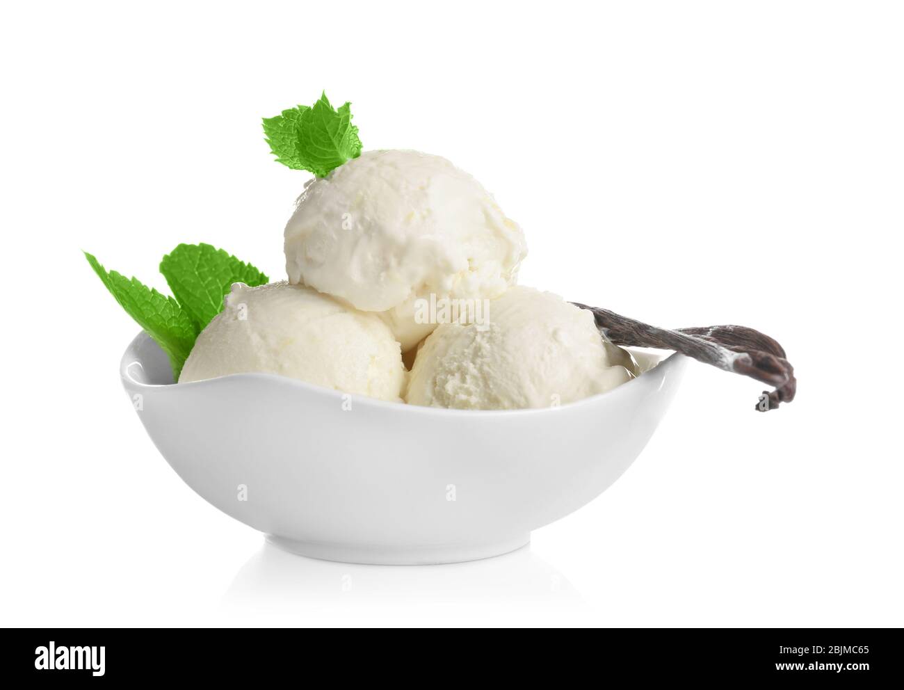 Bowl with delicious vanilla ice cream on white background Stock Photo ...
