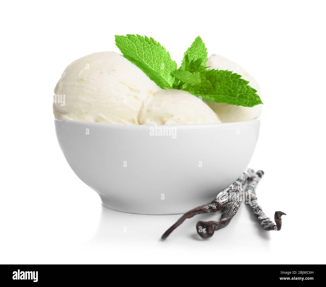 Bowl with delicious vanilla ice cream on white background Stock Photo ...