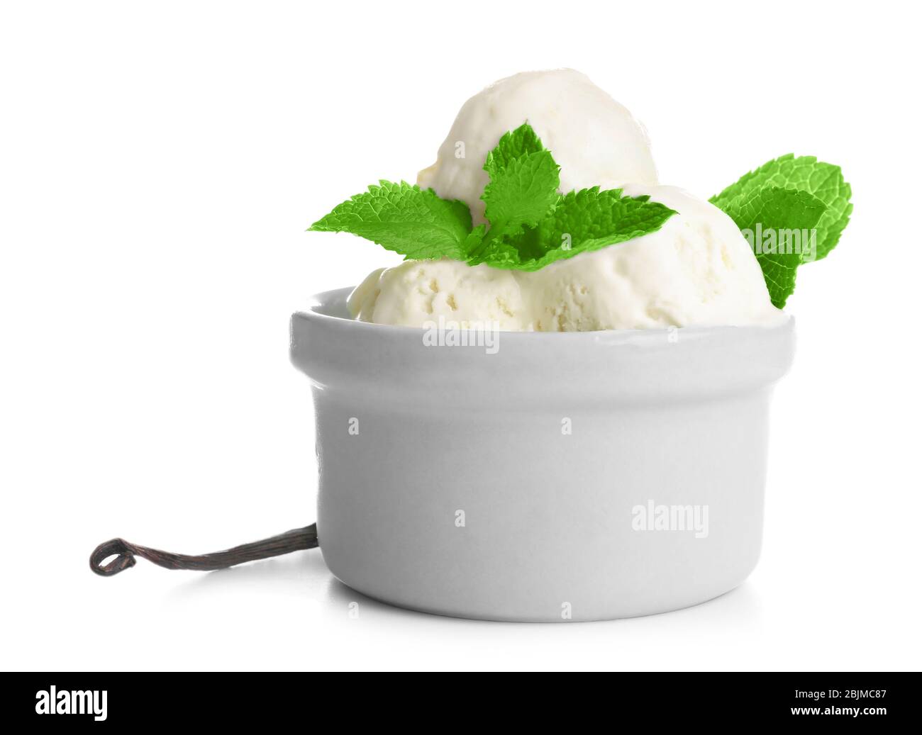 Bowl with delicious vanilla ice cream on white background Stock Photo ...
