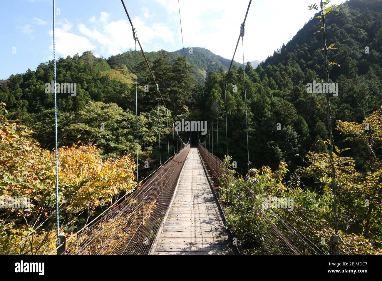 Shidakura-bashi suspension bidge on Okutama Mukashi Michi Hike, Ishikawa prefecture, Tokyo, Japan Stock Photo