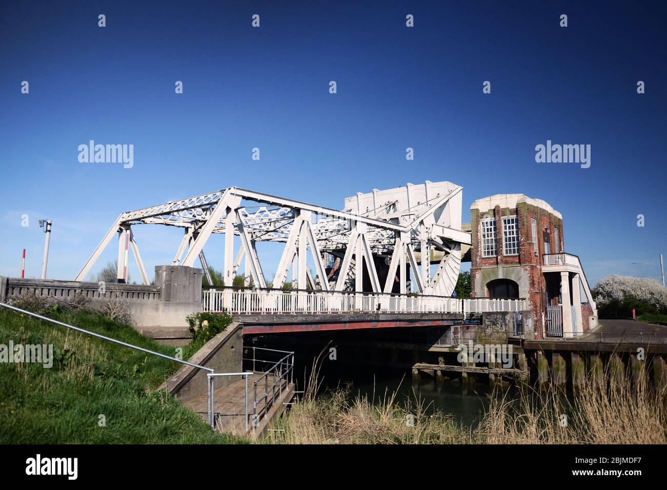 river crossing, mechanical road bridge Stock Photo