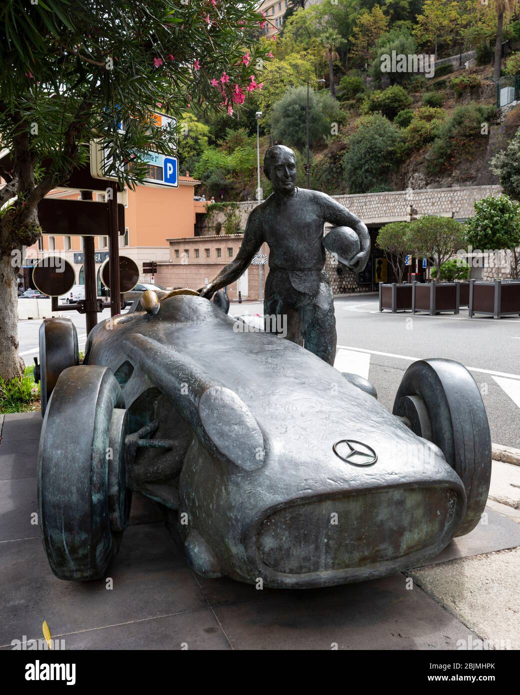Juan Manuel Fangio memorial, Principality of Monaco. Stock Photo