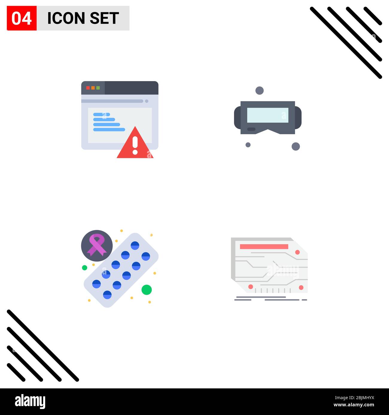 4 Thematic Vector Flat Icons and Editable Symbols of seo, medicine, alert, google glass, card Editable Vector Design Elements Stock Vector