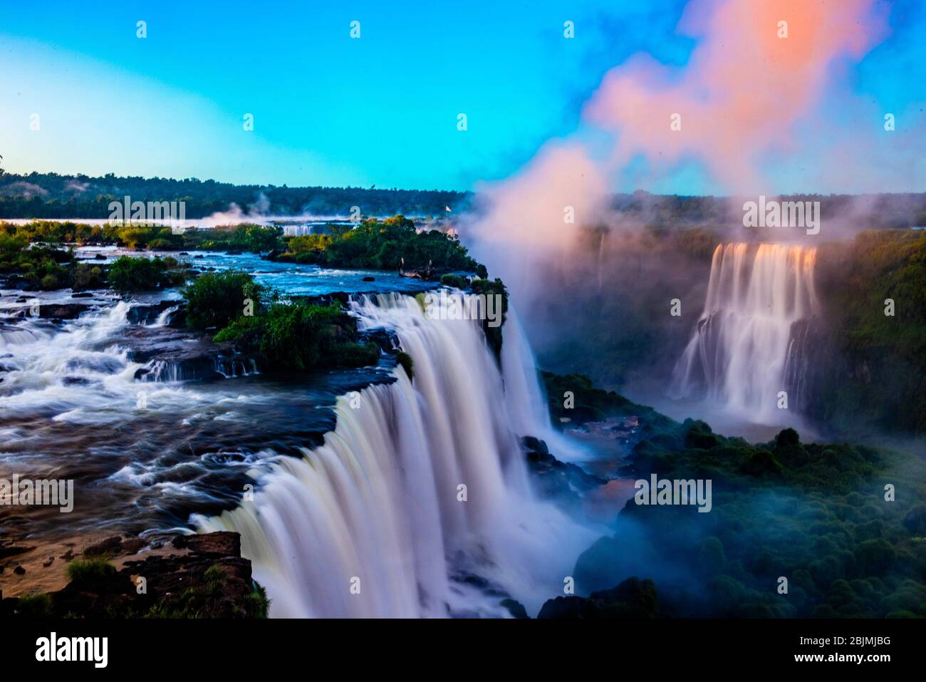 Iguazu Falls (Iguacu in Portugese), on the border of Brazil and Argentina. It is one of the New 7 Wonders of Nature and is a UNESCO World Heritage Stock Photo