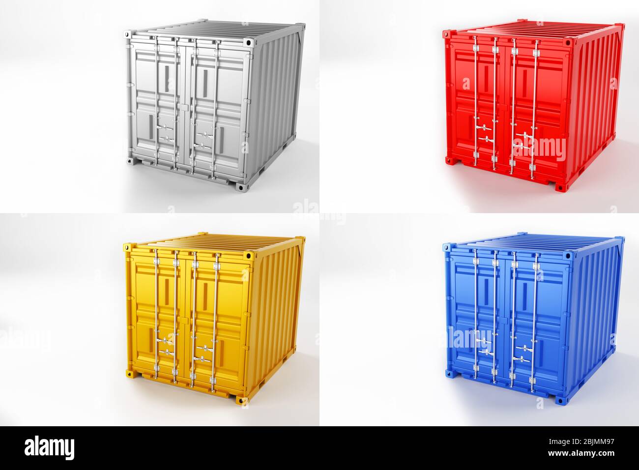 A high quality image of 10ft shipping containers on a white background. Ten foot sea shipping containers 3d render Stock Photo