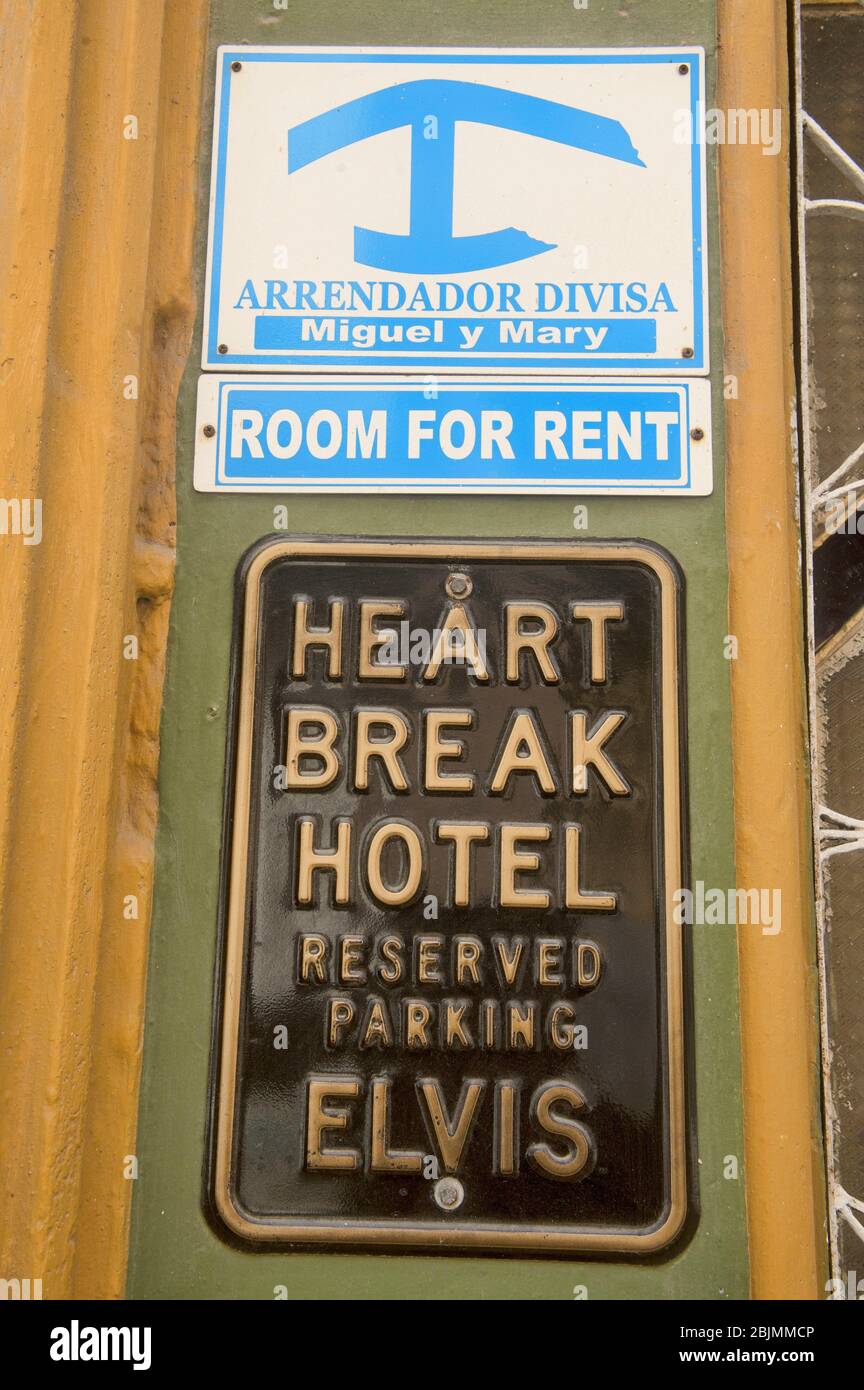Casa particular and Heartbreak Hotel sign, Havana, Cuba. Stock Photo
