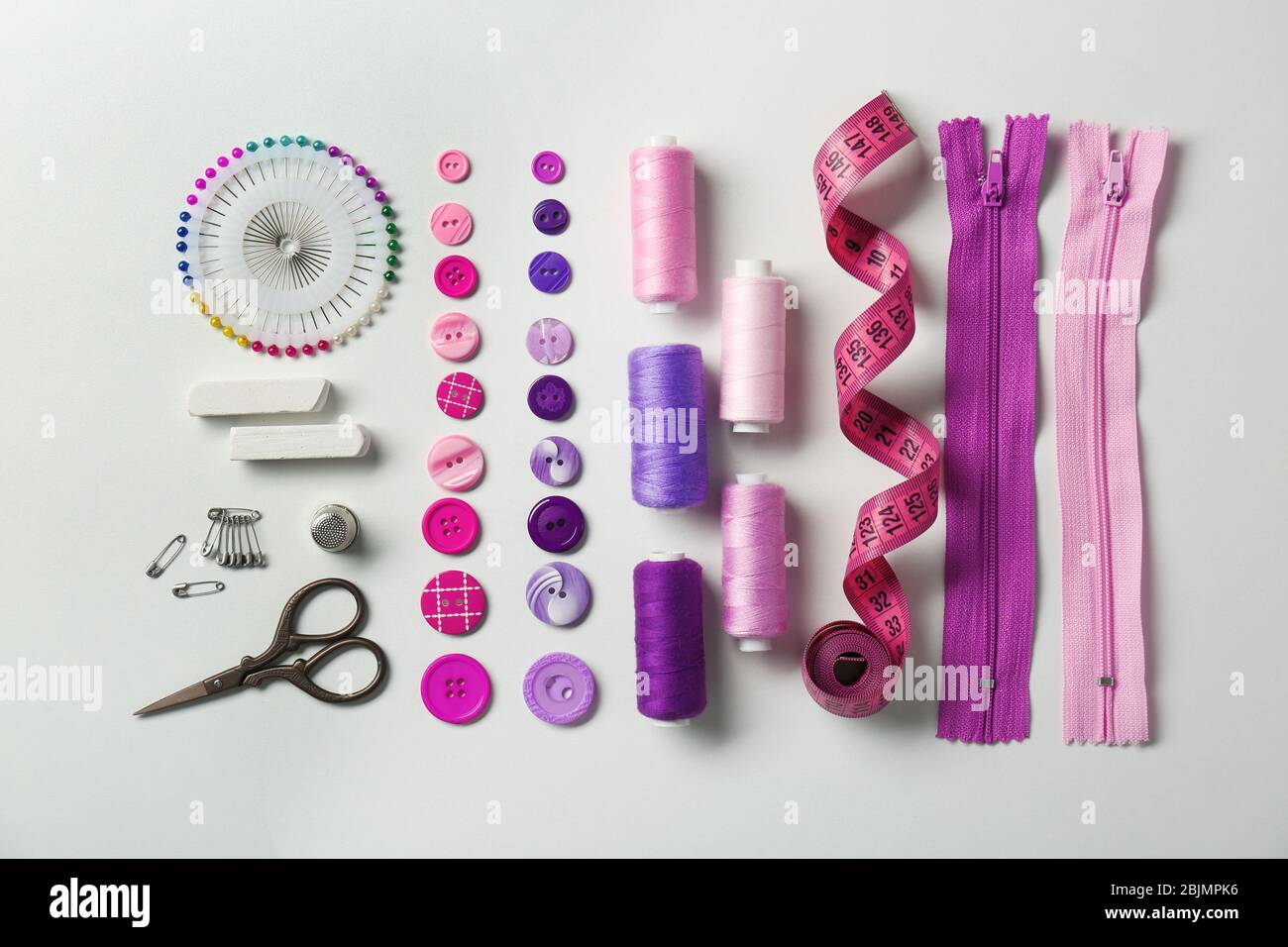 Thread Composition Composition with threads and sewing accessories on white background ...