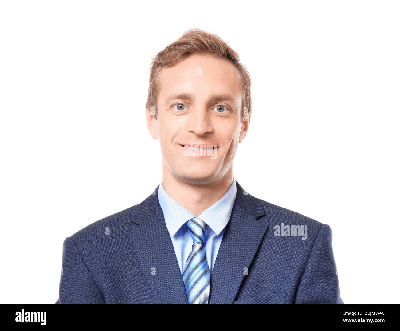Handsome man in elegant suit on white background Stock Photo - Alamy