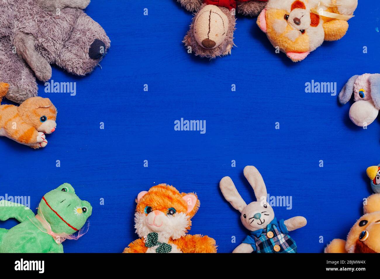 children's soft toys for developing games on a blue background Stock