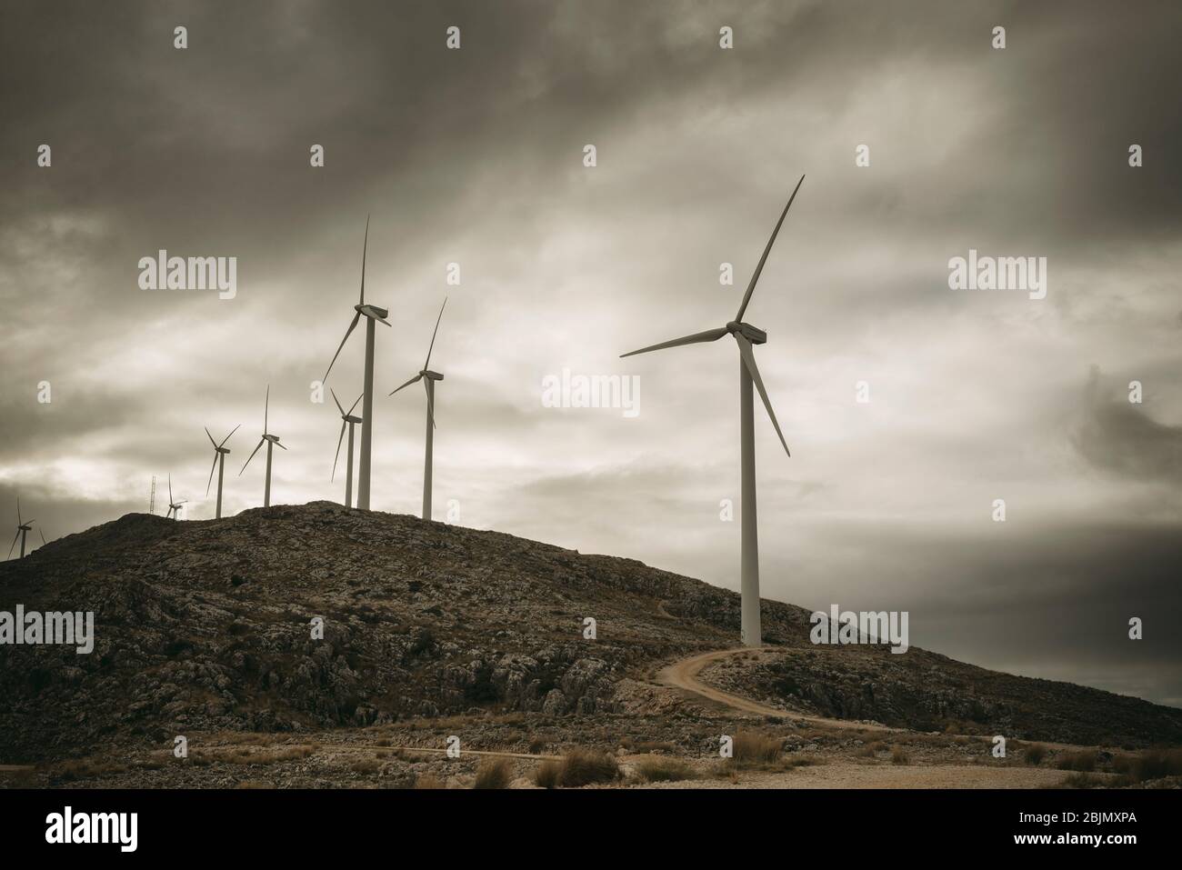 Windmills in rural landscape, Granada, Andalusia, Spain Stock Photo
