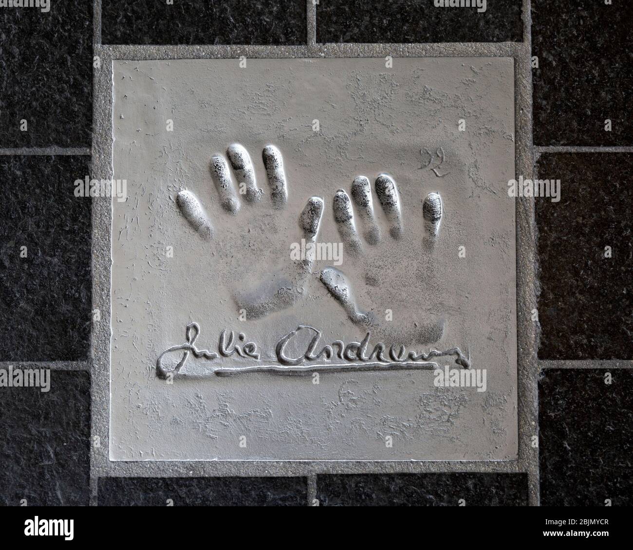 Julie Andrews  handprints, Cannes walk of fame, Cote d'Azur, Provence, France. Stock Photo
