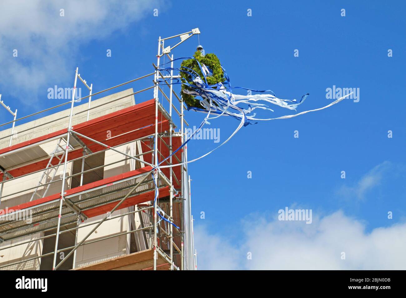 topping-out wreath for roofing ceremony Stock Photo