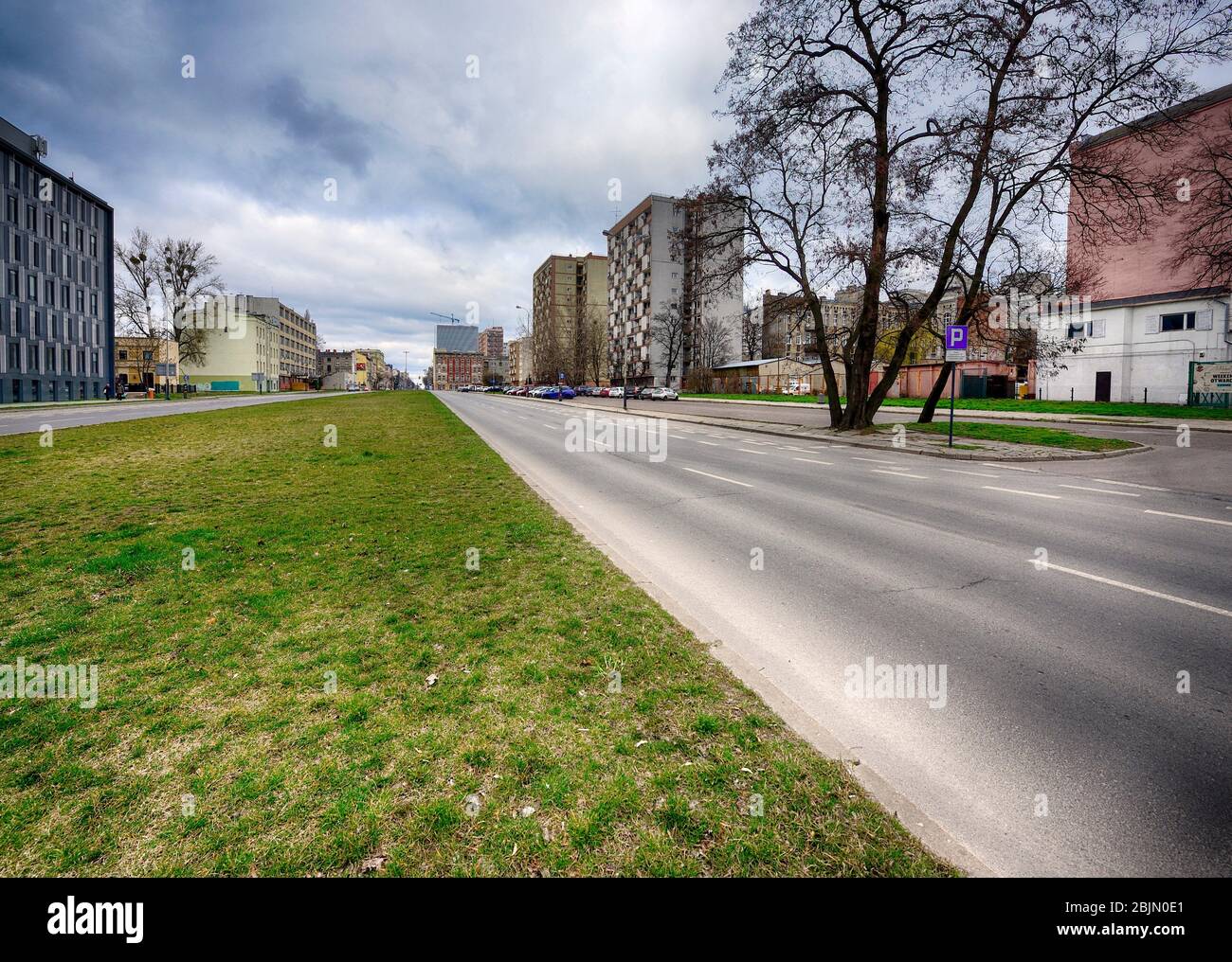 Europe, Poland, Lodz, March 2020, empty streets of city center during the coronavirus pandemic. Stock Photo