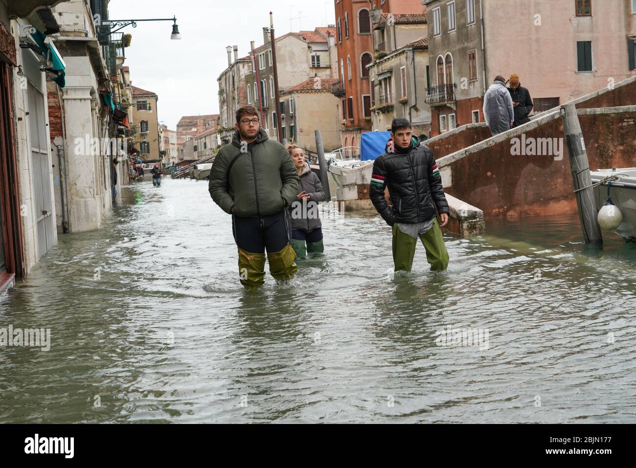 High tide in Venice, Fondamenta della Misericordia, november 2019, Venice, Italy, Europe Stock Photo