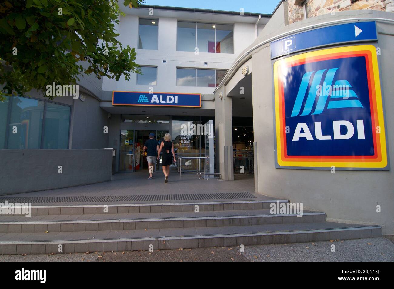 Byron Bay, NSW, Australia 21st February 2020 People entering a Aldi supermarket shop in