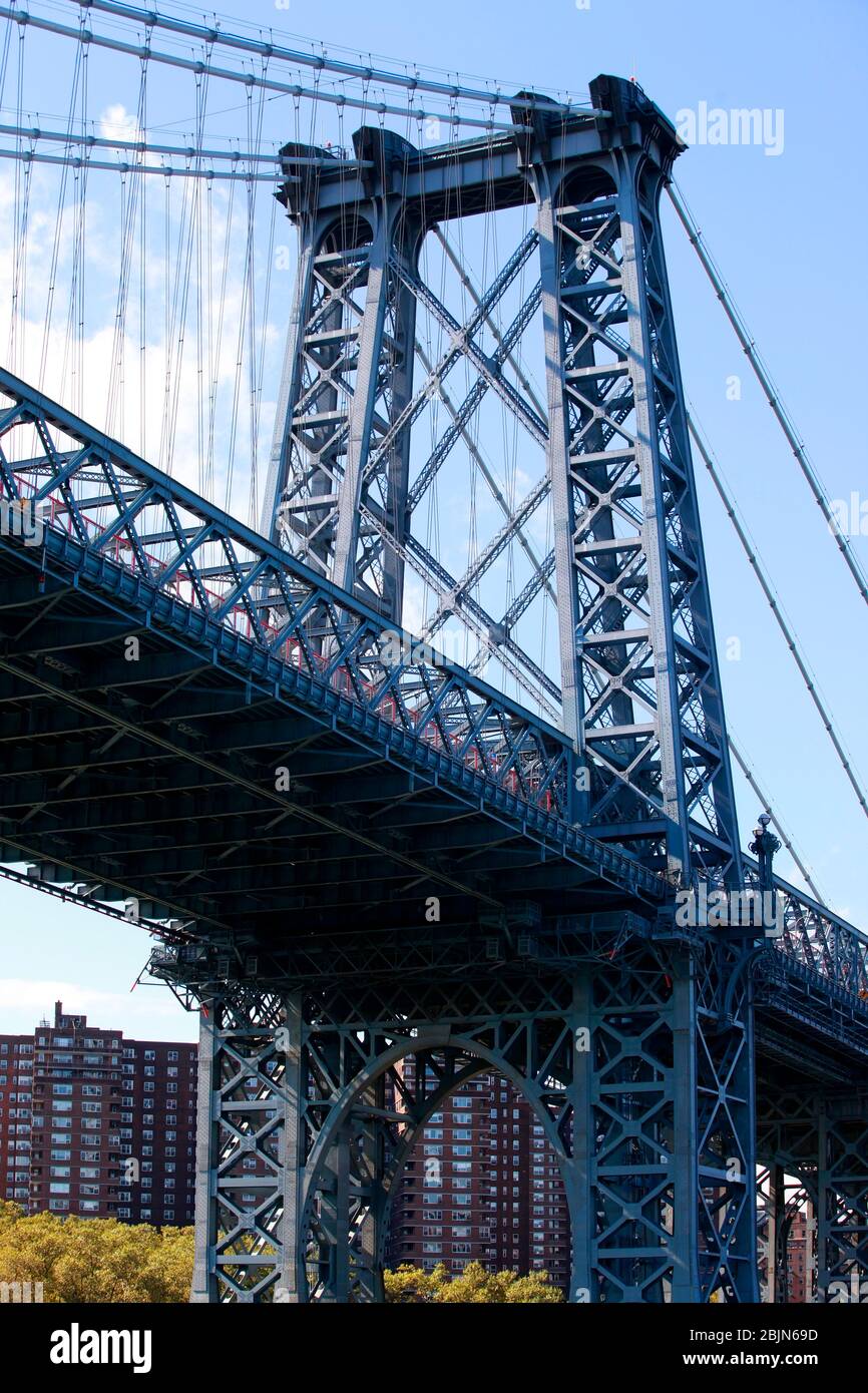 View on Williamsburg bridge from east river Stock Photo