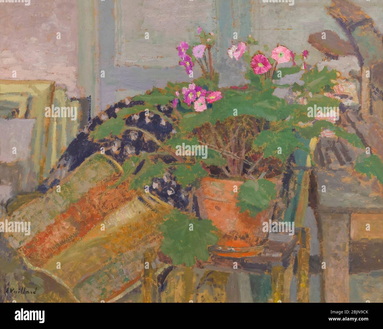 Pot of Flowers, Corner of the Studio, Le Pot de Fleurs, Edouard Vuillard, circa 1904, Stock Photo