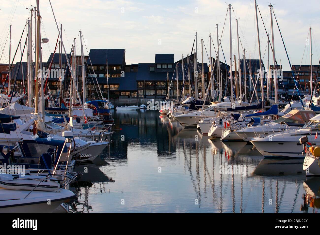Boats in Deauville on a beautiful sunset Stock Photo