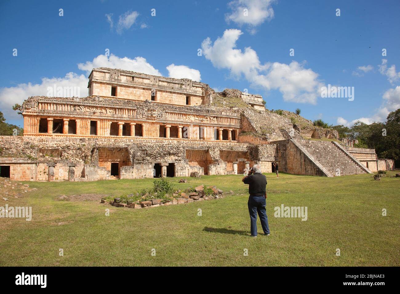 View to the Great Palace- Palacio Norte in Mayan Archaeological Site Sayil at the Puuc Route, Yucatan Province, Mexico, Central America Stock Photo