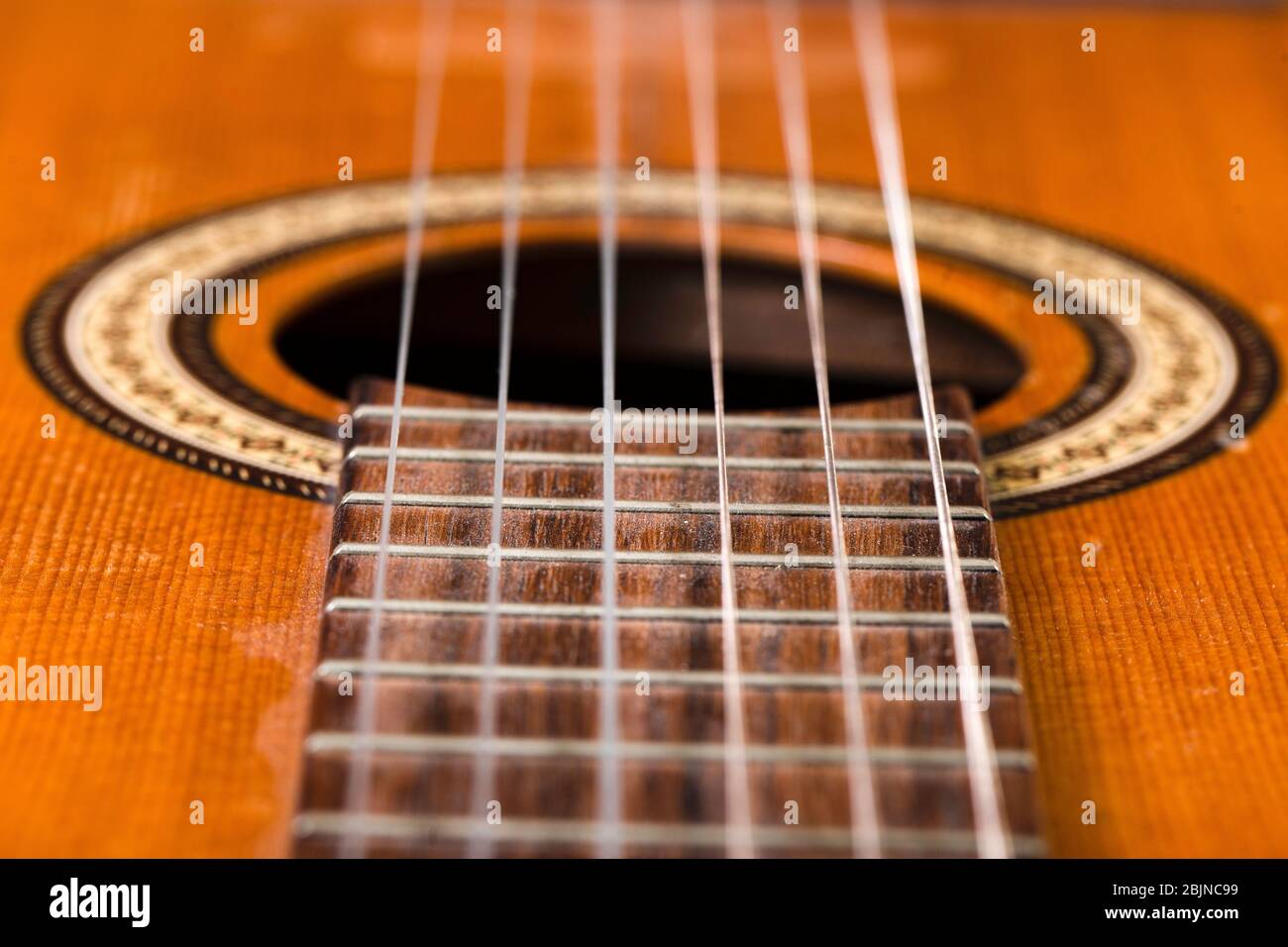 Guitar - soundbox or resonator and strings. Stock Photo