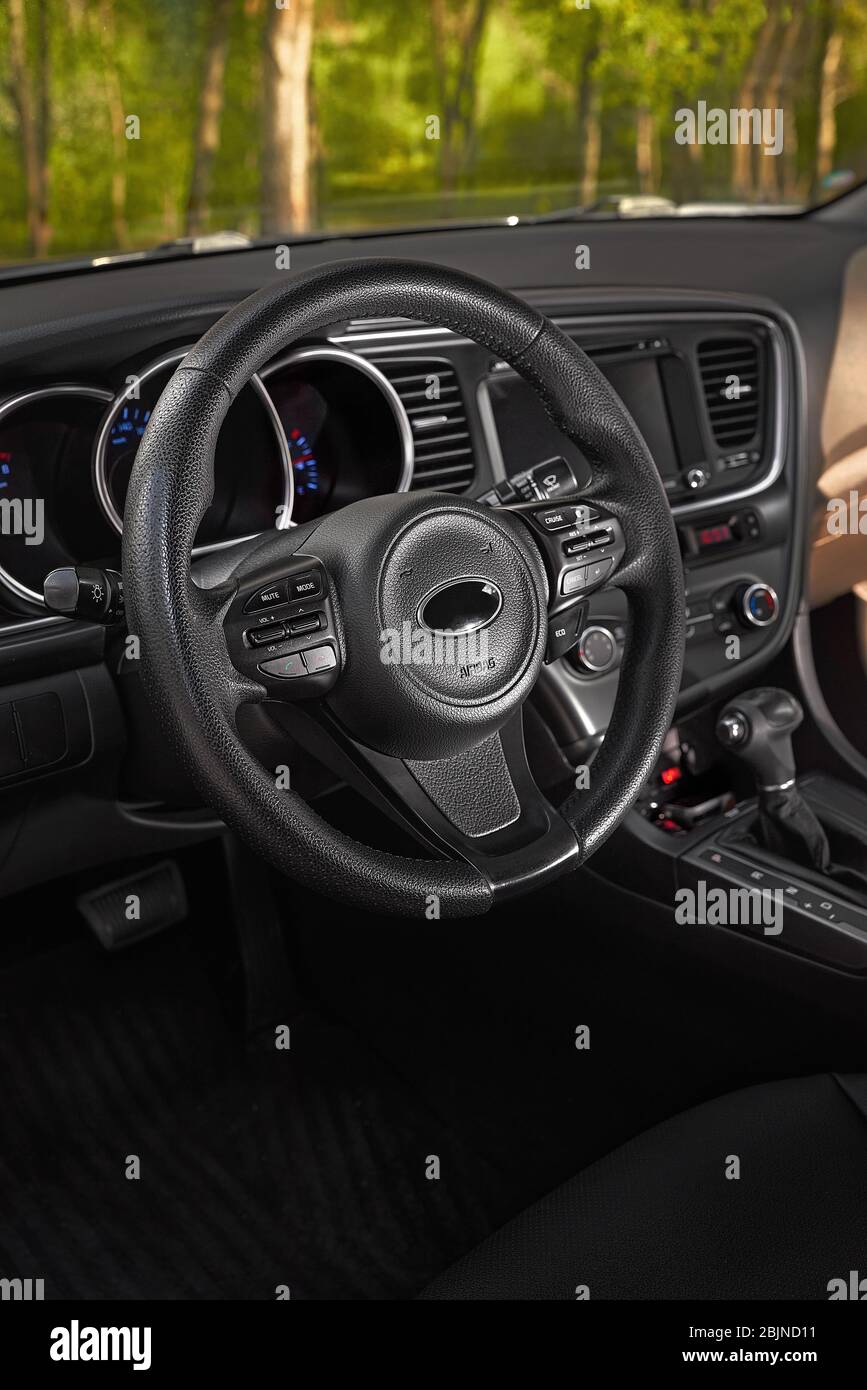 car dashboard and steering wheel, modern car interior design Stock ...