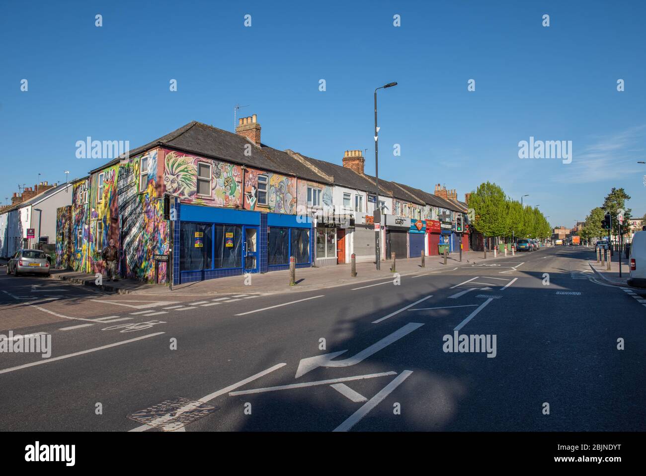 Cowley Road Oxorf, deserted at 0845 in the morning on a Tuesday during the coronavirus lockdown Stock Photo