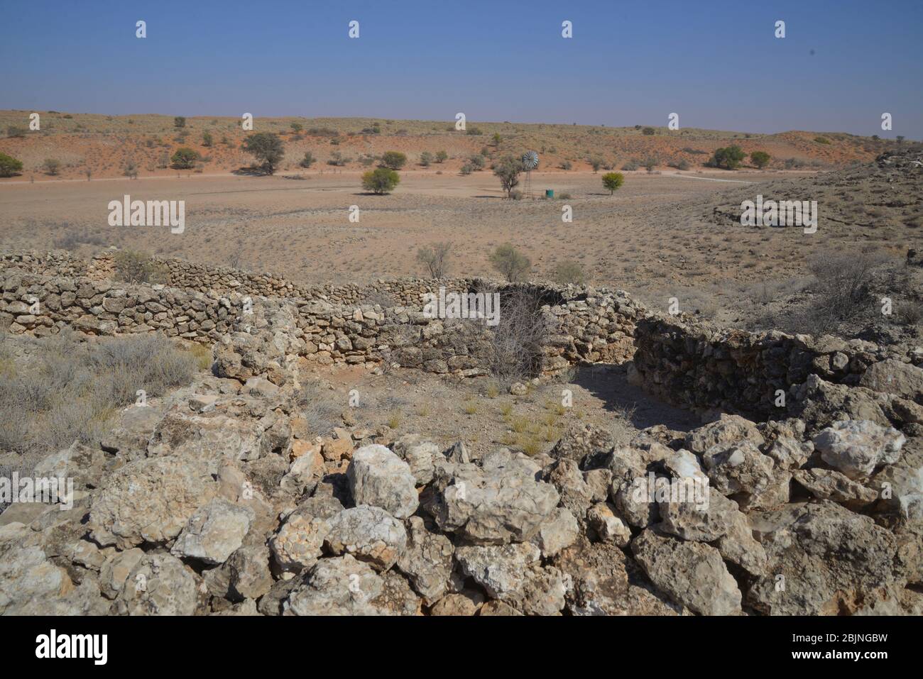 South African outdoor photos by Friedrich von Horsten. Ruins of old settler farming in Kalahari desert. Stock Photo