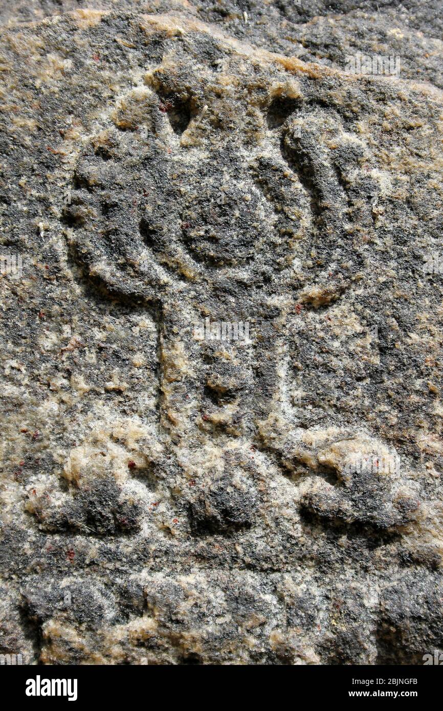 Primitive Stone Carving, Polonnaruwa Archaeological Site, Sri Lanka Stock Photo