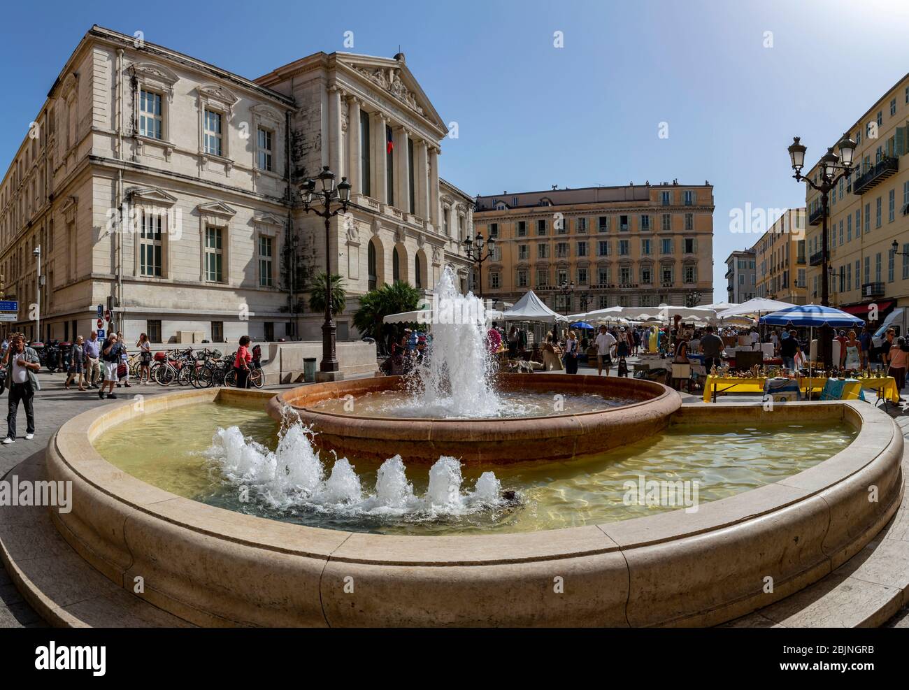 Place du Palais de Justice fountain, Nice, Cote d'Azur, Provence, France. Stock Photo