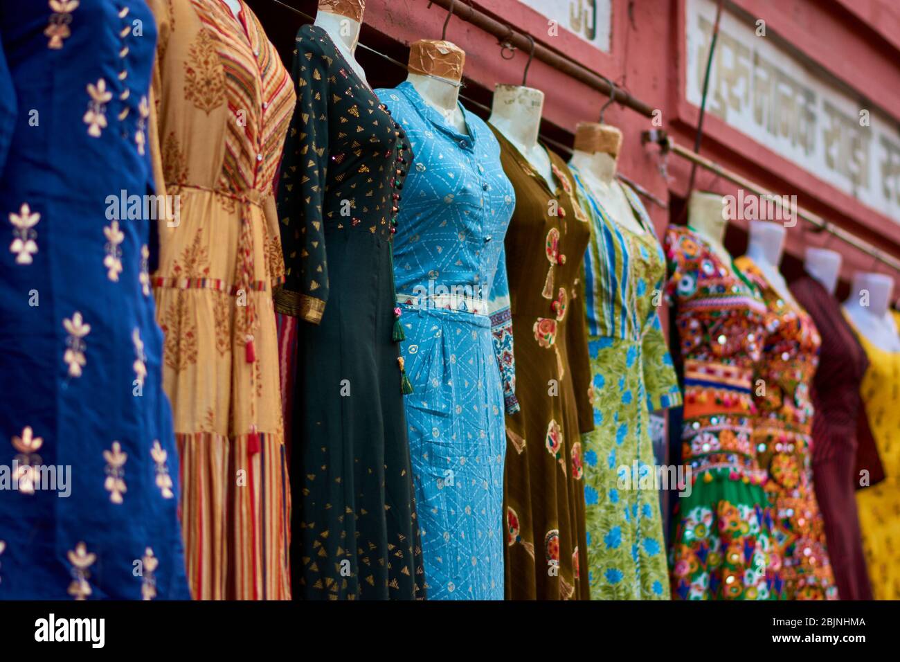 Indian female dresses at Bapu Bazar in Jaipur, Rajasthan, India, one of the most famous markets