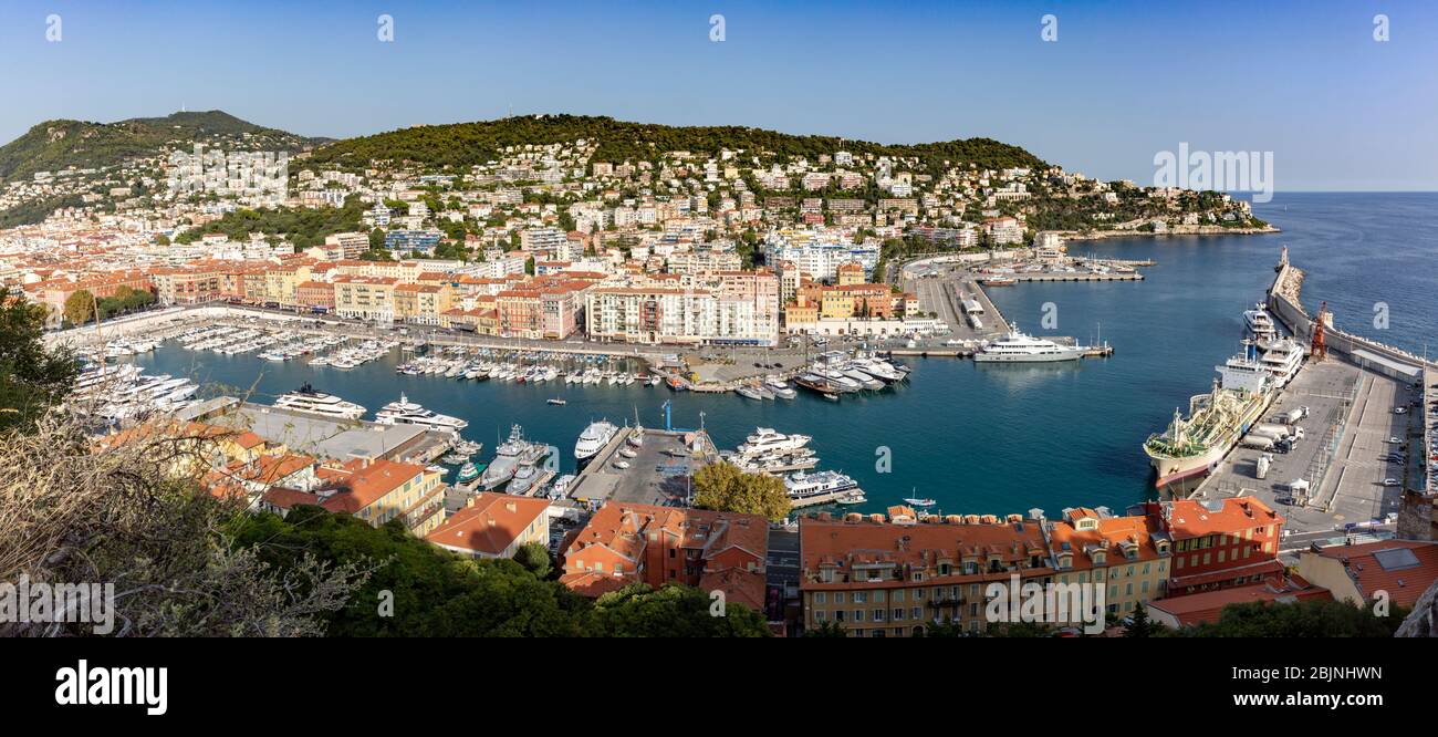Panoramic view of Nice harbour, Cote d'Azur, Provence, France. Stock Photo
