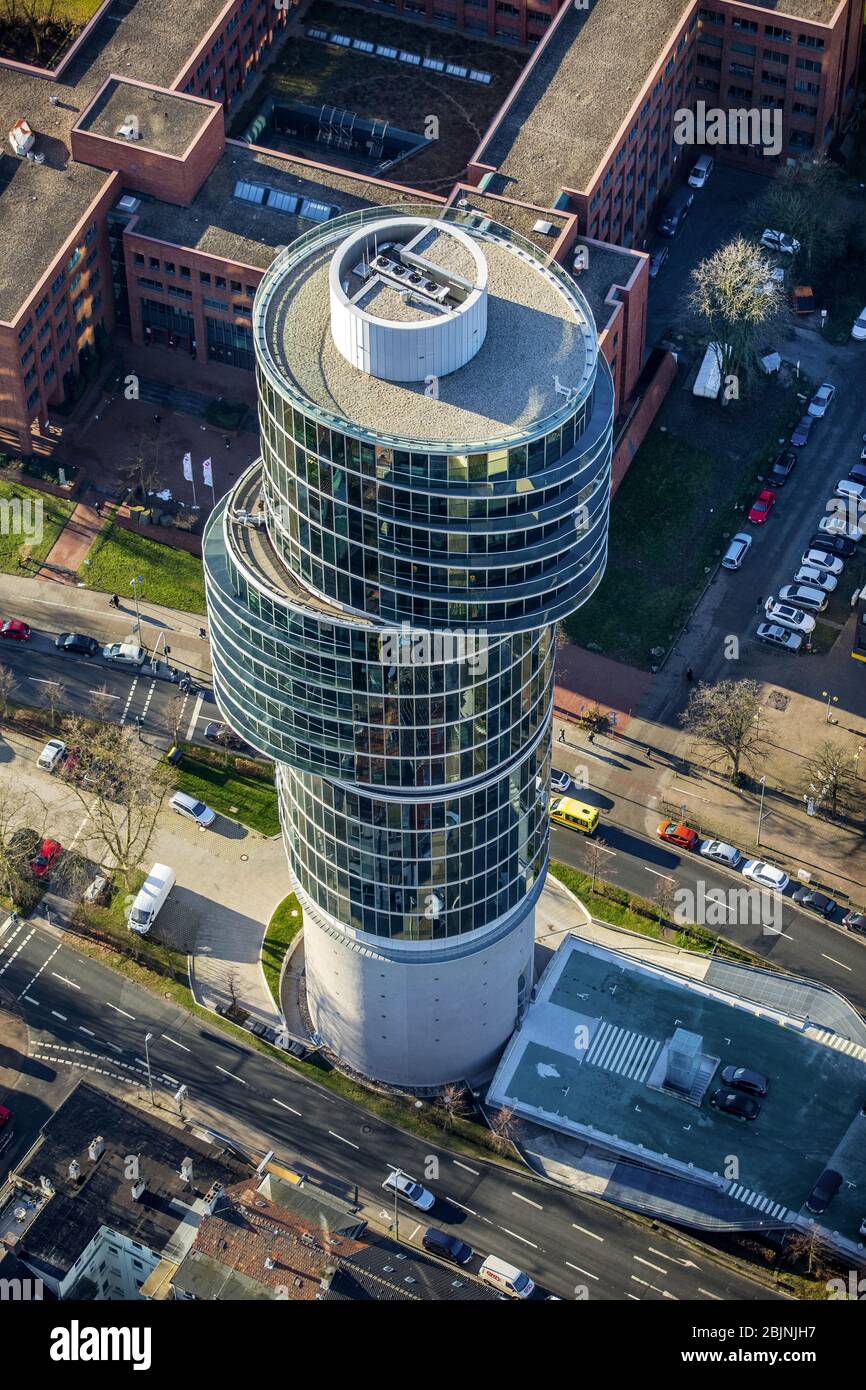 office tower Exzenterhaus on a former bunker at the University Street in Bochum, 05.01.2017, aerial view, Germany, North Rhine-Westphalia, Ruhr Area, Bochum Stock Photo