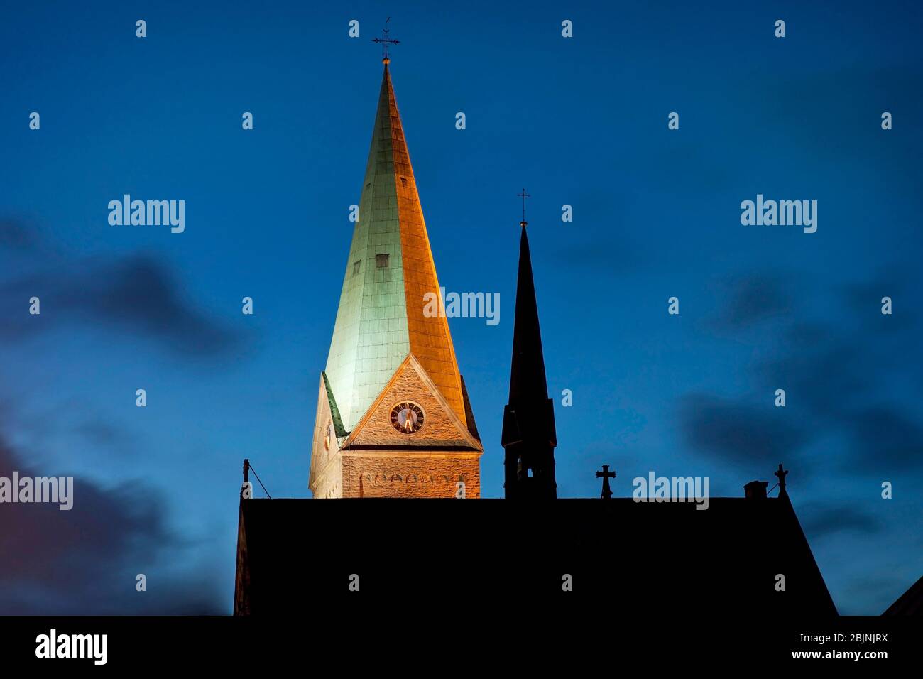 steeple of St. Gertrud Church in Wattenscheid in the evening, Germany