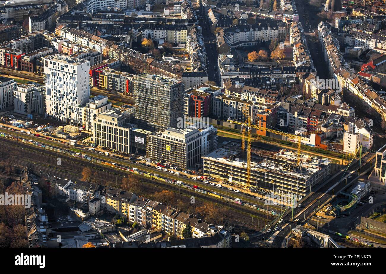development area Le Quartier Central in Duesseldorf along Toulouser Allee, 29.11.2016 , aerial view, Germany, North Rhine-Westphalia, Lower Rhine, Dusseldorf Stock Photo